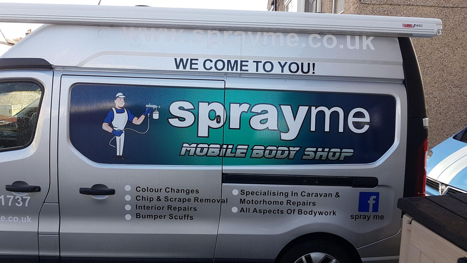 Spray Me van signage — services offered